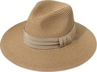 Chapeau Panama d'été à large bord Femmes/Hommes Chapeau de soleil enroulé pour la plage en plein air Fedora en paille avec accessoire en dentelle pour le voyage