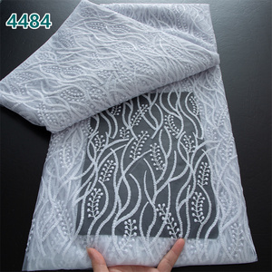 All'ingrosso bianco puro Tulle africano tessuto di pizzo con paillettes 5 iarde Nigeria Net di pizzo per le donne abiti da sposa 4484 - Product Image 3
