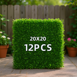 Panel de seto artificial COOLPKG de 20x20 pulgadas, resistente a los rayos UV, decoración de jardín para exteriores, 12 piezas, pared verde artificial de hoja permanente. - Product Image 2