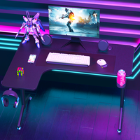 Beisijie E-sports Table de jeu blanche en forme de L Racing Gauche Gaming Desk Porte-gobelet Crochet pour casque Table de jeu avec lumière RVB
