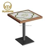 Table à manger à motifs RuanMin avec plateau en pierre à motifs et cadre en fer, table carrée, table de restaurant, table de café