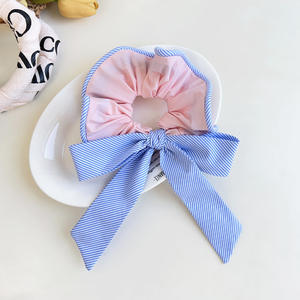 Gran oferta, lazos plisados con lazo para el pelo para niñas, bastante grandes, Scrunchies, cinta estampada a rayas azules, lazo de tela, accesorio para el cabello - Product Image 6