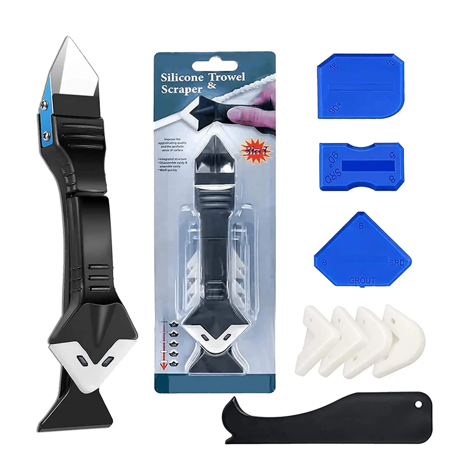 5 In 1 Silikonent ferner Caulk Finisher Sealant Smooth Scraper Mörtel Kit Werkzeuge mit Nahtband Kunststoff Handwerkzeuge Set Zubehör