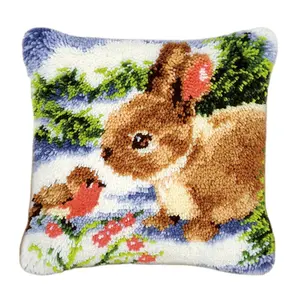 Latch Hook Kit, Rabbit DIY Throw Pillow Cover Sofa Cushion Cover Animal Pattern Cross Stitch diy latch hook