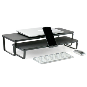 Soporte de monitor de madera convertible y extensible de nueva tendencia, 2 estantes para pantallas dobles o triples para ordenador personal o portátil - Product Image 3