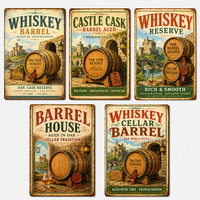 Panneau en métal vintage sur le thème du château et de la cave, motif baril de whisky, style rustique rétro, pour décoration murale de bar, pub, cave à vin, maison