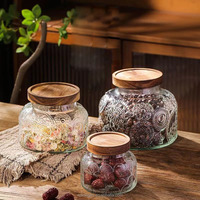 Modern design glazen voorraadpot met grote inhoud, luchtdichte sluiting, bamboe deksel, geschikt voor gedroogd fruit, koffiebonen, thee, vaatwasserbestendig.