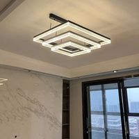Lustre suspendu moderne en aluminium noir carré à LED pour la décoration du salon, luminaires de plafond