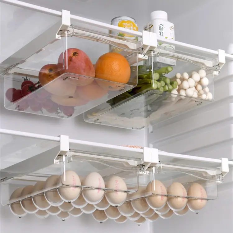 Organizadores de geladeira transparentes e armazenamento, mini refrigerador com alça, vegetais, ovo, armazenamento