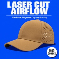 Toptan OEM ODM Özel Logo Lazer Kesim Altı Panelli Polyester Beyzbol Şapkaları Delikli Nefes Alabilen Hızlı Kuruyan Golf Şapkaları Hafif