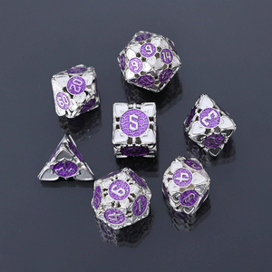 Jeu de dés en métal doré coloré personnalisé pour D&D RPG, dés polyédriques pour jeux de société, Dungeons and Dragons avec numéros violets - Product Image 4