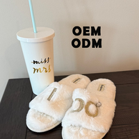 Pantoufles en fourrure pour femmes, mules en fausse fourrure à bout ouvert, semelle antidérapante en TPR, pour mariages et fêtes, logo personnalisé, vente en gros