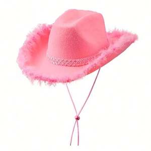 Nouveaux chapeaux de cowgirl roses de style occidental unisexes, chapeau Fedora à bord roulé avec bordure en plumes pour festival, fête, pêche, au design féminin - Product Image 5