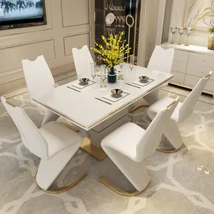 Nordic style french extendable size table and 6 fabric leather dining chairs dining room set luxury modern dining table set