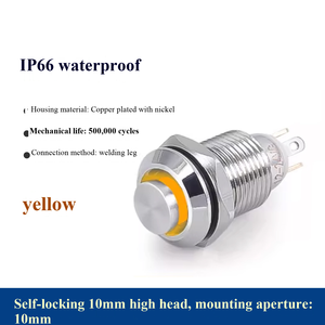 10mm IP65 1NO Home Appliance Push Button <b>Switch</b> <b>12V</b> 24V DC 110V 220V AC High head with <b>light</b> - Product Image 2