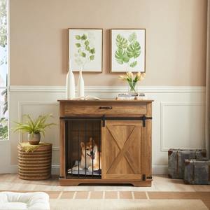 Moderne, robuste Hundehütte aus Holz für den Innenbereich mit Metall-Scheunentür und Schubladenteiler für große Haustiere - Product Image 6