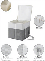 Boîte de rangement pour linge sale avec couvercle anti-poussière et plaque de support, avec poignée, adaptée au buanderie.