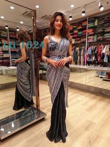 Fabricante Color negro Ocasión del banquete de boda Sari adornado Georgette indio único para mujeres a precio al por mayor - Product Image 2