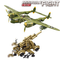 Ensemble de jouets de construction d'avions militaires : hélicoptère, avion de chasse P-38 Lightning, et autres modèles blindés