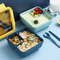 1100ml Auslaufsichere Blau-Grüne Quadratische Lebensmittel-Plastikbox für Schule und Büro Bento-Lunchbox mit Warmhaltefunktion
