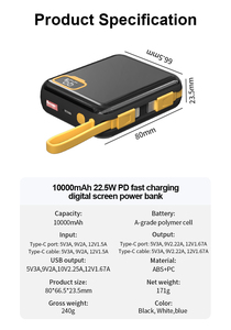 Batería Externa Portátil de 10000mAh con Pantalla Digital, Cable Integrado, Carga Rápida PD de 22.5W - Product Image 5