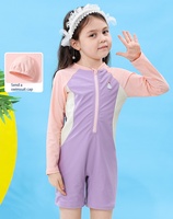 Nuevo Traje de Baño de una Pieza con Estampado Animal de Manga Larga para Niñas Pequeñas, para el Verano y Aguas Termales, UPF 50