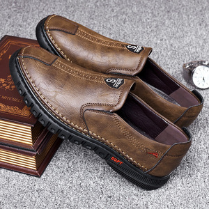 Mocasines de Cuero Genuino para Hombre, Zapatos Casuales Sin Cordones, Suela Suave, Tacón Bajo, Estilo Británico, Color Sólido, Hechos en Wenzhou - Product Image 1