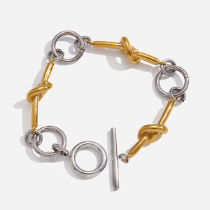 Pulsera de Nudos de Cuerda en Acero Inoxidable con Bloques de Color y Cierre OT para Mujer, Joyería de Regalo - Product Image 1