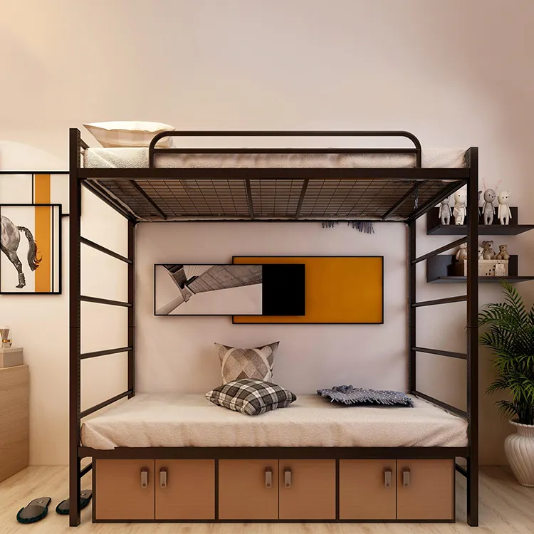 Huihong ODM छात्रावास मचान चारपाई बेड फ्रेम बिक्री सस्ते डबल डेकर भंडारण के साथ कामा letera धातु चारपाई बिस्तर