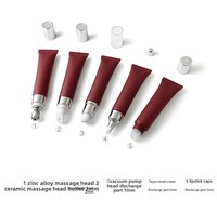 Tube cosmétique en plastique rouge vin givré de 15 g avec couvercle en alliage de zinc et tête en céramique, bouchon pompe à vide