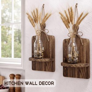 Wooden <b>Wall</b> <b>Mounted</b> Storage Rack Rectangle Solid Wood <b>Shelf</b> For Kitchen Decor Vase Holder - Product Image 3