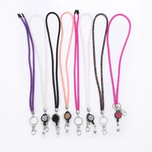 Rhinestone Crystal Lanyard En Lederen Id Badge Houder Voor Foto Id-kaarten