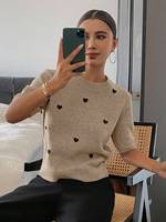 Pull en maille de polyester respirant à col rond et manches courtes pour femme, décontracté et confortable (personnalisable)