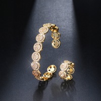 Ensemble bracelet et bague unisexe de luxe en cuivre serti de zircons, style Hip-Hop Euro-Américain, tendance, polyvalent et ouvert