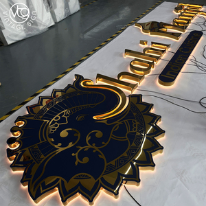 <span class=keywords><strong>Enseigne</strong></span> LED rétroéclairée personnalisée or et bleu pour la façade d'un restaurant indien - Product Image 3