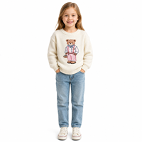 Pull à col rond gris pour enfants avec logo personnalisé, motif ours, manches longues, broderie, polyester, mignon, décontracté, printemps-été, vente en gros