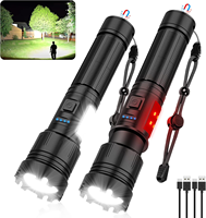 Lot de 2 lampes de poche LED haute luminosité avec lumière latérale magnétique COB, 7 modes, zoom, rechargeable par Type-C, lampe de secours