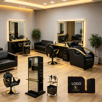 Ensemble de mobilier de salon de coiffure moderne en fer - Ensemble de miroir et de chaise de salon de coiffure de luxe personnalisé pour hôtel et supermarché