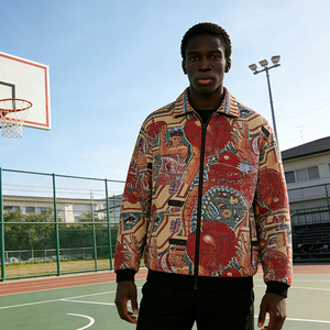 Vestes en jacquard tissé doublées <span class=keywords><strong>de</strong></span> satin d'hiver personnalisées pour hommes, streetwear, anime, basketball, fermeture éclair, surdimensionnées, vestes pour hommes - Product Image 3