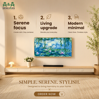 Meuble TV mural flottant style crème français, console multimédia longue, unité de divertissement blanche et bois