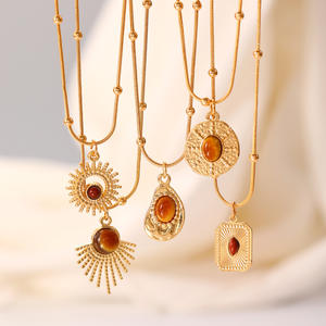 Collar de ojo de tigre marrón Retro Vintage para mujer, cadena de suéter con colgante cuadrado redondo <span class=keywords><strong>Sunshine</strong></span> para uso diario - Product Image 6