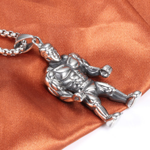 Collar de Acero Inoxidable con Colgante de Hombre Musculoso, Estilo Gimnasio, Cadena de 60 cm, Color Plateado, Diseño de Fisicoculturista - Product Image 3