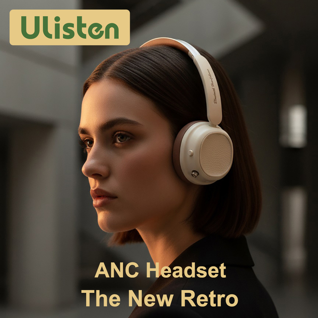 Ulisten O4 Retro ANC Headset On-Ear All Day Comfort with Crystal Clear Bass Protein Leather Earpads Erganomic Metal Arch