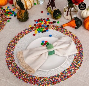 Handmade Multicolor Beaded Placemat <b>Round</b> <b>Table</b> <b>Mat</b> for Dining <b>Table</b> Festive Decor Colorful Beadwork Home <b>Table</b> Styling - Product Image 1