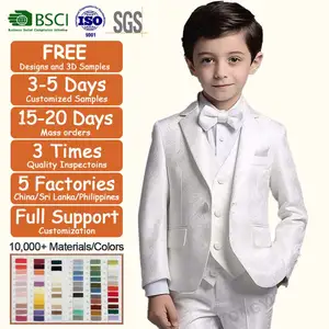 定制服装男童套装正式服装男童白色提花设计儿童正式套装儿童结婚套装燕尾服