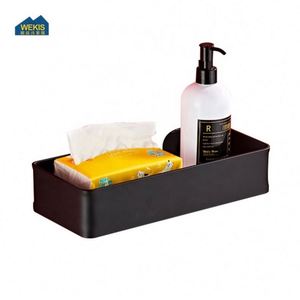 Modern Bathroom Kitchen Shower Room No Drilling Self Adhesive Wall-Mounted Aluminum Black Dish Soap Caddy <b>Shelf</b> Soap Holder - Product Image 1