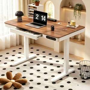 Scrivania Ergonomica Regolabile in Altezza in Acciaio Laminato a Freddo con Piano in Legno Massello, Postazione di Lavoro per Studio Domestico - Product Image 4