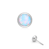 Anting-anting tusuk titanium ASTM F136 grosir, model labret bezel opal untuk bibir, telinga, dan tragus, perhiasan tubuh modis.