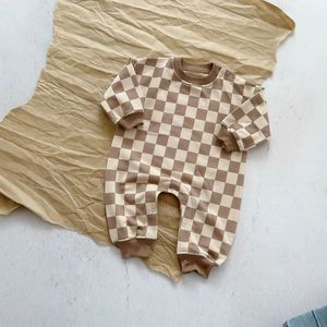 Baju renang One-Piece bayi French Terry musim semi musim gugur pola petir kotak-kotak Romper lengan panjang ukuran besar - Product Image 6