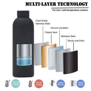 Bouteille d'eau sport en acier inoxydable à double paroi, 500 ml, avec logo personnalisé, revêtement thermique en caoutchouc mat - Product Image 5